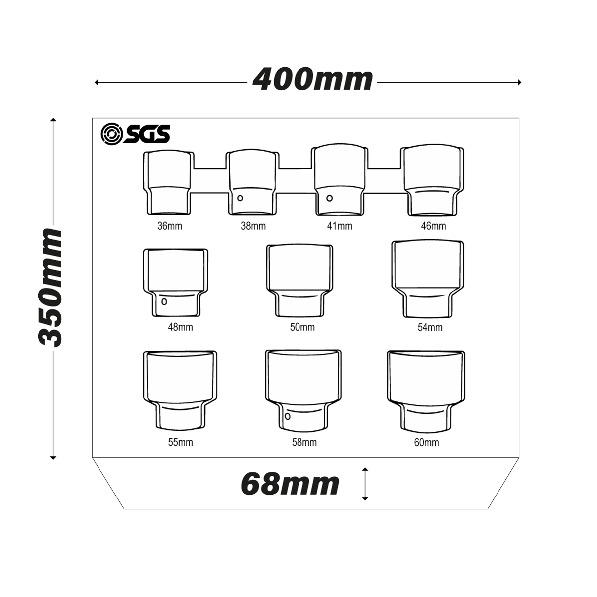 SGS 10pc 1in Drive Socket Set | 36mm-60mm | Foam Insert